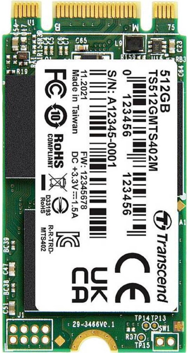 Transcend MTS402M 256 GB NVMe/PCIe M.2 SSD 2242 harde schijf SATA III Industrial TS256GMTS402M