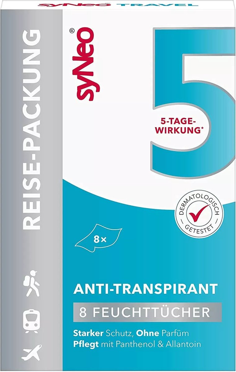Goedkoopste syNeo 5 - Deodorant Anti-transpirant Reisverpakking - 8 natte doekjes - Overmatig zweten