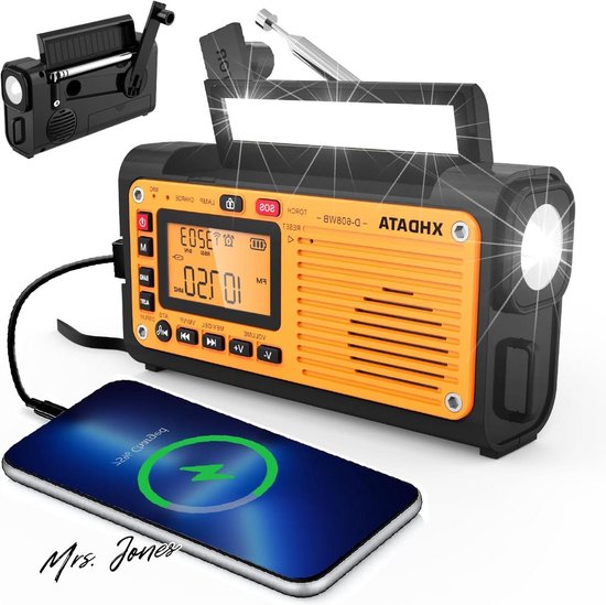 Draagbare zonne-zwengelradio met zaklamp, AM/FM, weer- en SOS-alarm, USB-mobiele telefoonlader, noodzwengelradio voor outdoor, camping en wandelen, rood