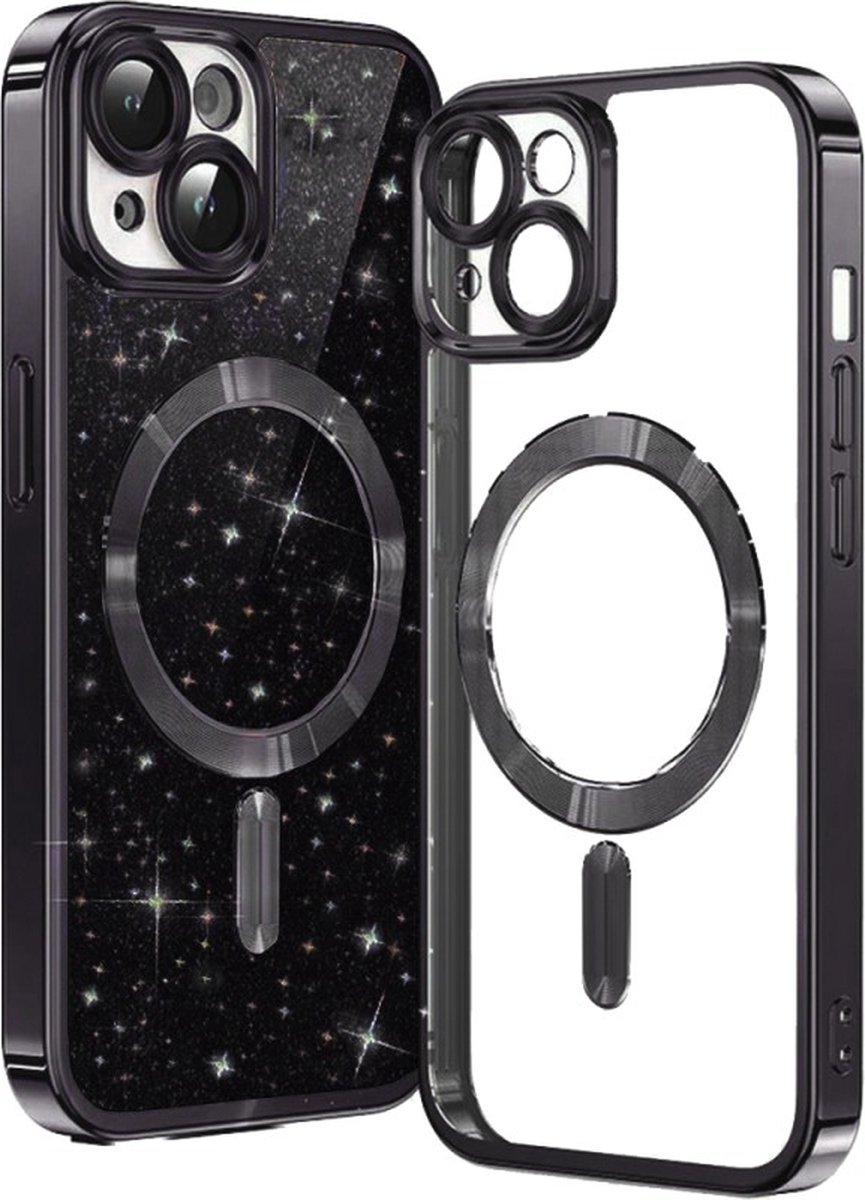 Glitter Telefoonhoesje Geschikt voor Magsafe met Camera Bescherming voor iPhone 15 - FuturiQ - Zwart