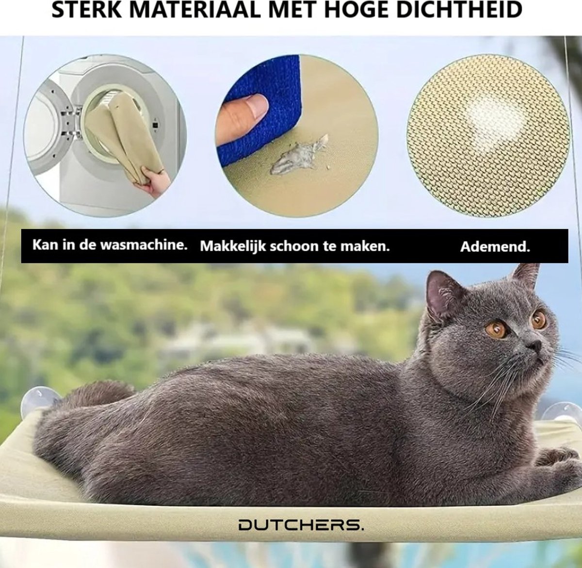 Dutchers® Kattenbed - Nu met extra ligkussen - Hangmat voor huisdier - Kattenmand voor het raam - Hangmat - Ligbed voor poes & kat - Bruin – foto 2