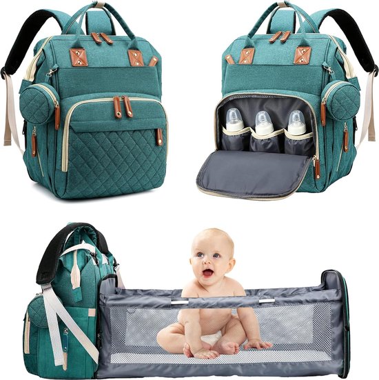 3 in 1 Luiertas Rugzak Met Wisselstation, Draagbare Crib Opvouwbare