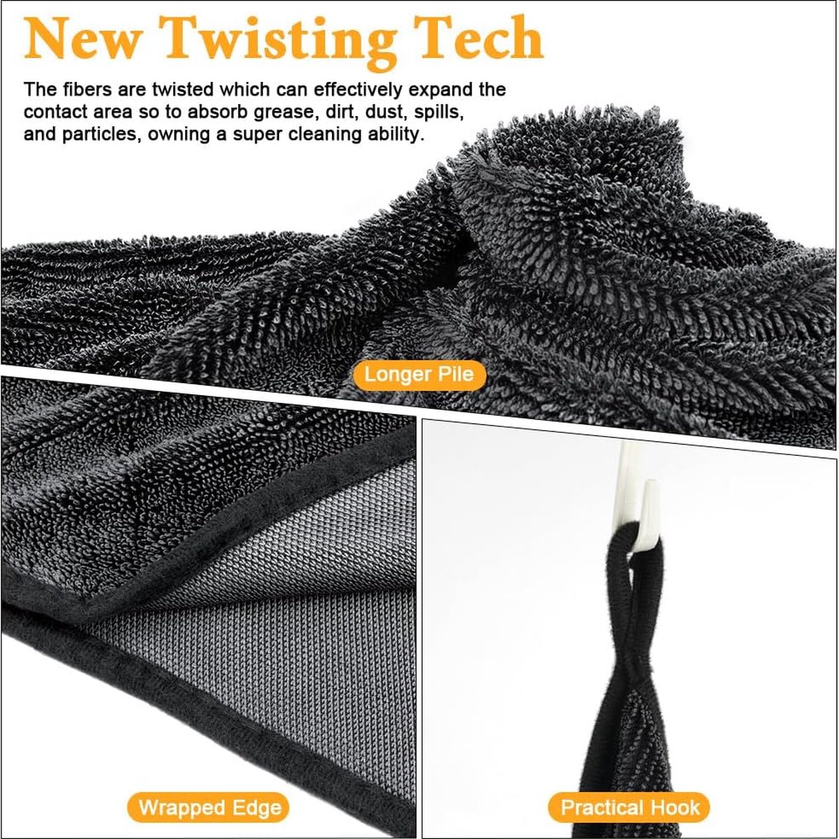 SHSCLY Microvezel Auto Drooghanddoek Super Absorberende Twist Stapel Auto Handdoeken Snel Drogen Grote Reiniging Pluisvrij Detailing Doek Grijs 45 x 53,6 cm Pack van 2 SHSCLY Microvezel Auto Drooghanddoek Super Absorberende Twist Stapel Auto Handdoeken Snel Drogen Grote Reiniging Pluisvrij Detailing Doek Grijs 45 x 53,6 cm Pack van 2
