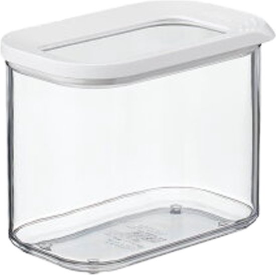 Une boîte de conservation Modula Mepal vide avec un couvercle blanc sur fond blanc.