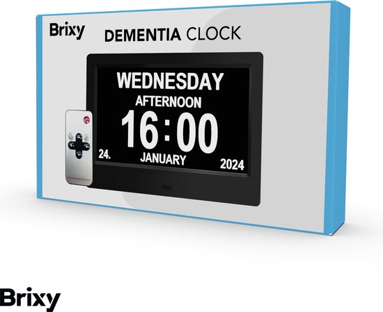 Brixy Dementieklok - 24 Alarmfuncties - Incl. Afstandsbediening - Automatische Dimfunctie - Kalenderklok - Zwart