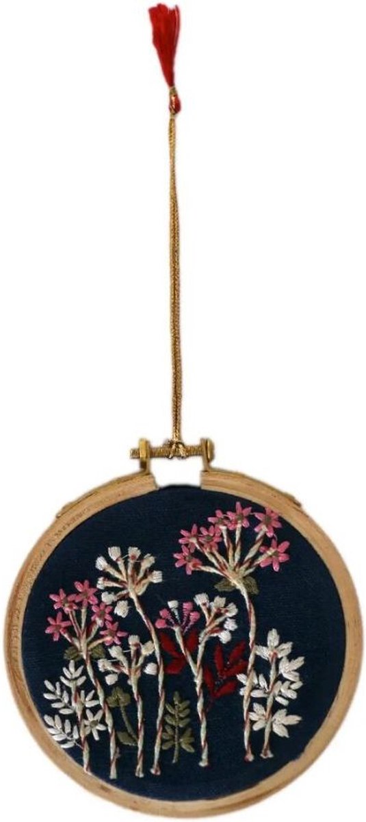 Imbarro - Ornament - Crocus - Hout - Geborduurd - 11 x 11 cm