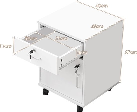 LEMROE Mobile Filing Cabinet with 2 Drawers with Lock and