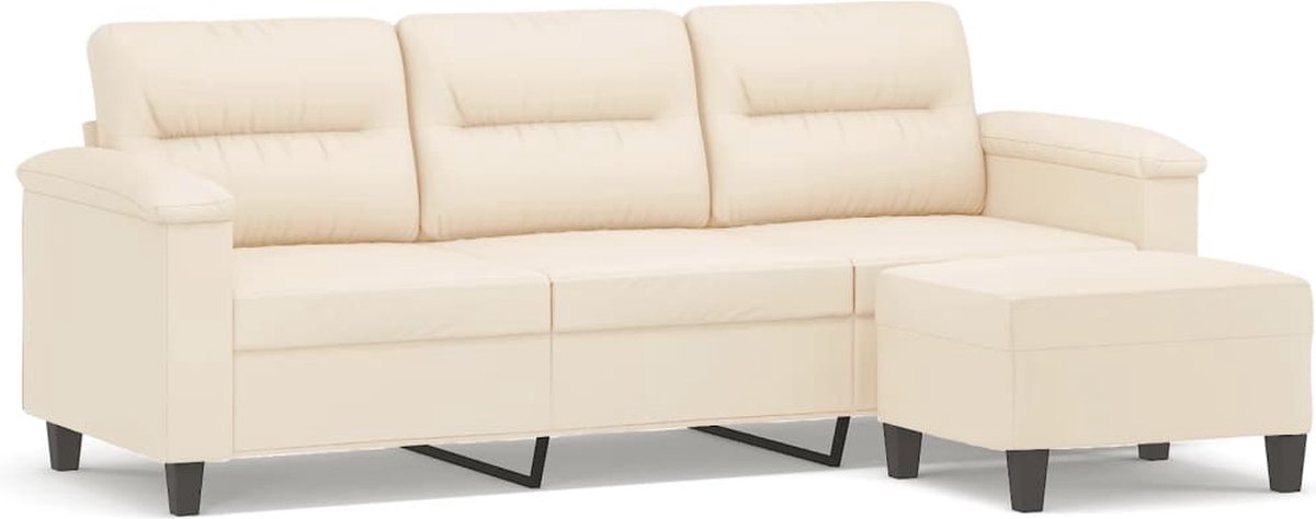 vidaXL Driezitsbank - met - voetenbank - 180 - cm - microvezelstof - beige