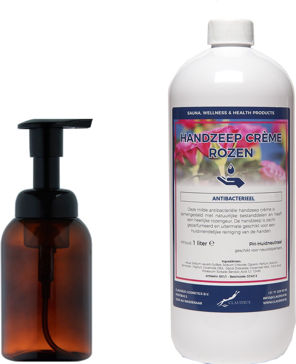 Goedkoopste Zeepdispenser 300 ml amber bruin hervulbaar 1 liter Handzeep Crème Rozen navulling