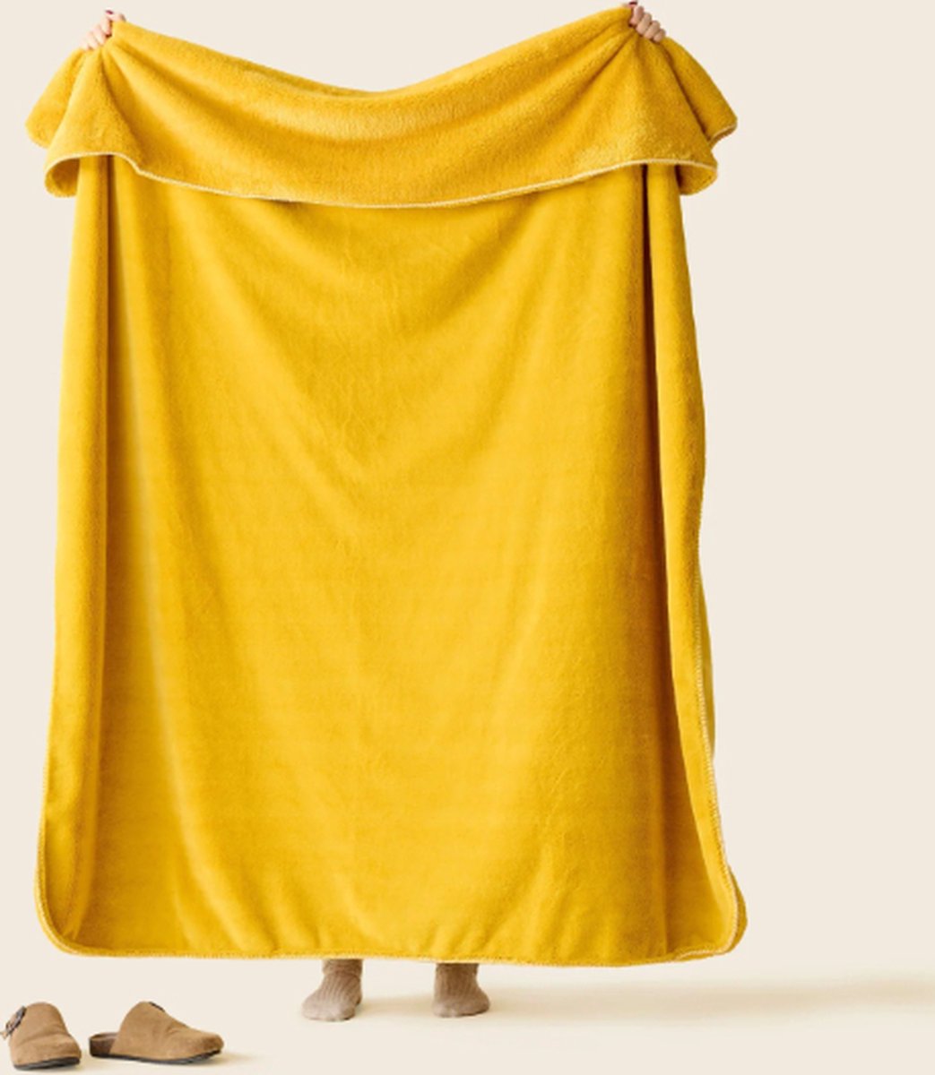 Plaids Cocooning fleece deken - plaid - Cosy Monochrome Mimosa Jaune - Geel - Superzachte fleece - 200 cm x 150 cm