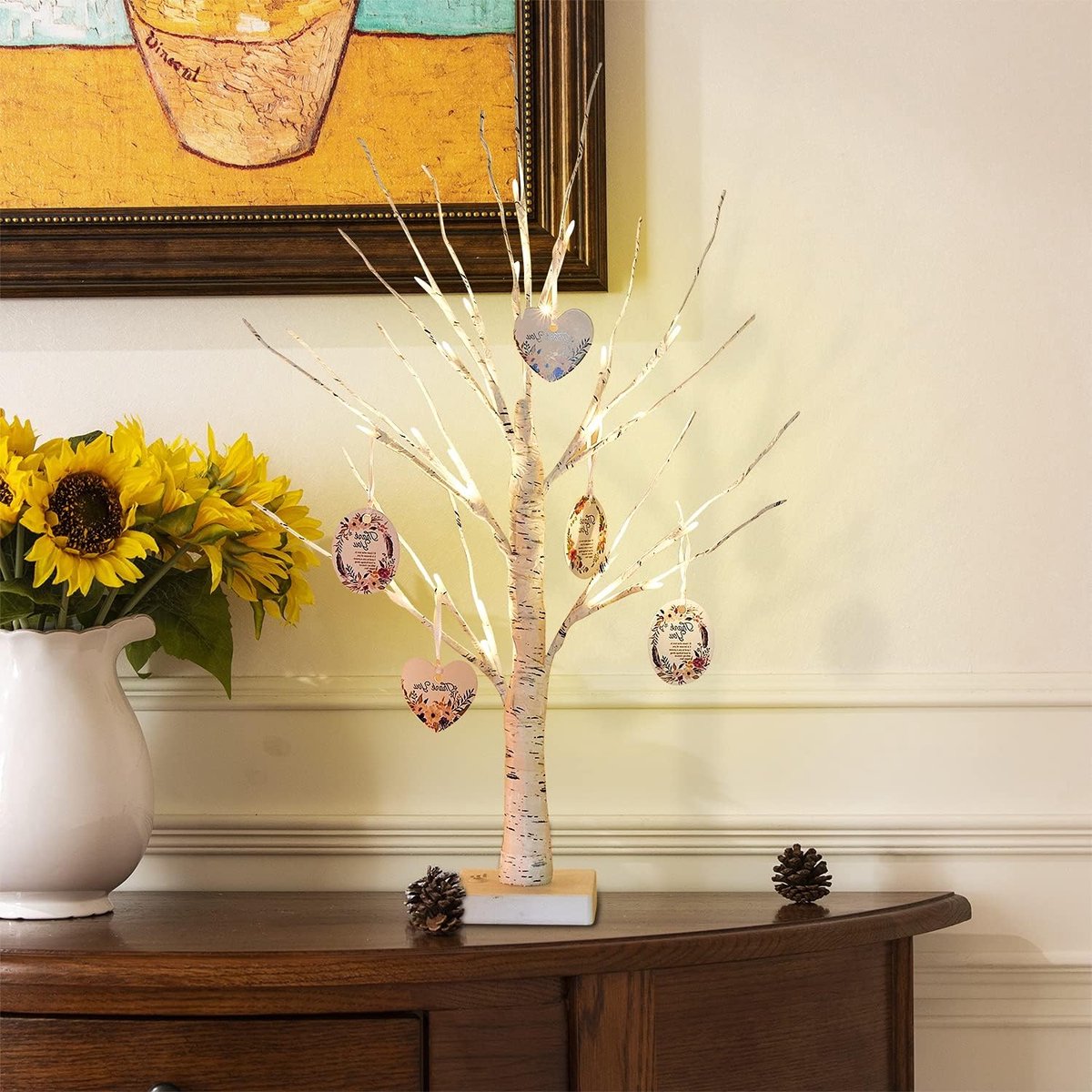Berkenlichtboom voor binnen, 60 cm, 144 warmwitte leds, boomverlichting, decoratieve takken, werkt op batterijen, kerstdecoratie voor feest, verjaardag, bruiloft