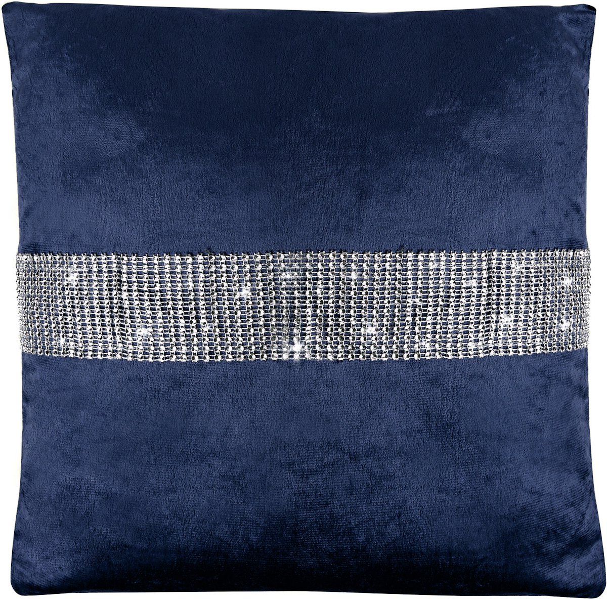 Glow Thuis - Kussenhoes 50 x50 cm - Blauw kleur velvet kussenhoes met zirconia band - Exclusief Binnenkussen
