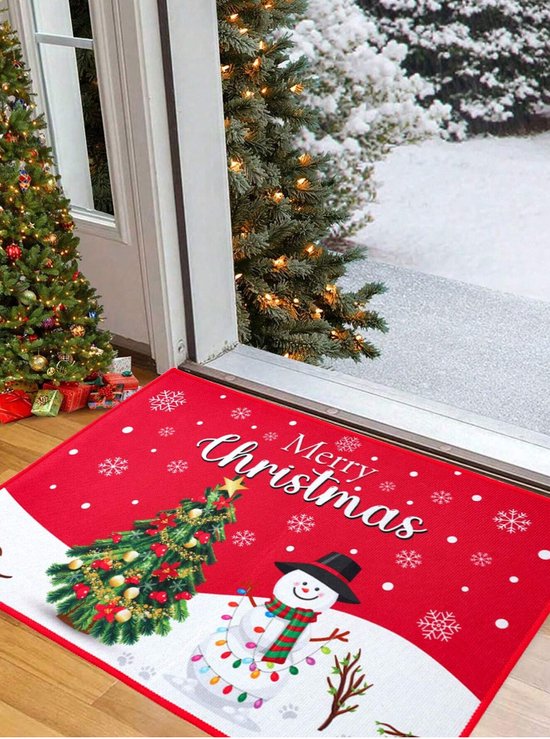 Tapis De Noël Décoratif - Motifs Bonhommes De Neige, Sapins, Père Noël - Antidérapant, Lavable