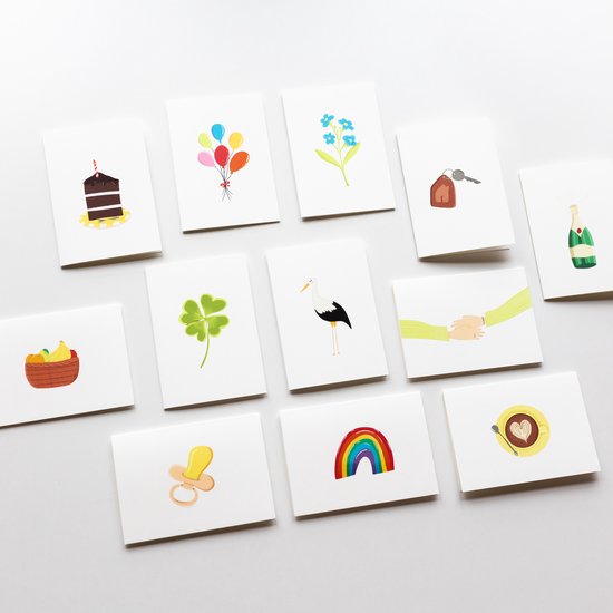 12x hippe gekleurde kaartjes (A6 formaat) - kaartjes om te versturen - kaartenset - kaartjes blanco - kaartjes met tekst - wenskaarten