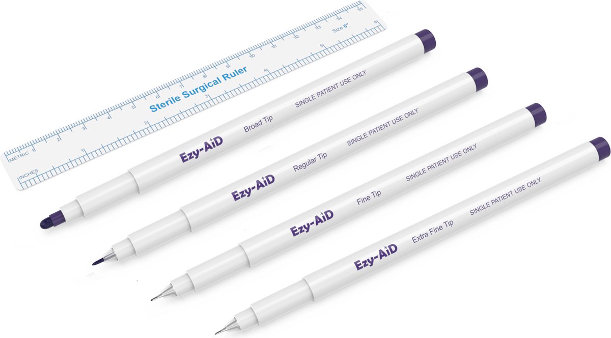 Goedkoopste Ezy-Aid Dunne Tattoo stift Huid Marker - Chirurgische huidmarker met liniaal - 10 stuks - 0.5mm punt