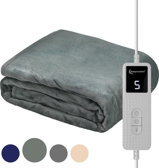 Elektrische Deken Bovendeken - 180x130 cm - Automatische Uitschakeling - Oververhittingsbescherming - 3 Standen - 1 Persoons - Warmtedeken - Olive green - Ideaal kerstcadeau