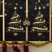 Lot De 2 Stickers Grand Sapin De Noël Doré 35x50 Cm - Autocollants Statiques Réutilisables Pour Mur, Fenêtre, Porte, Vitrine - 2
