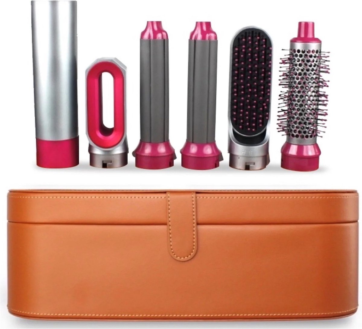 Ariqo Airstyler - Krulborstel - Warmteborstel - Stijlborstel - Fohn - 5-in-1 - Ledere Opbergdoos - Leer - Bruin