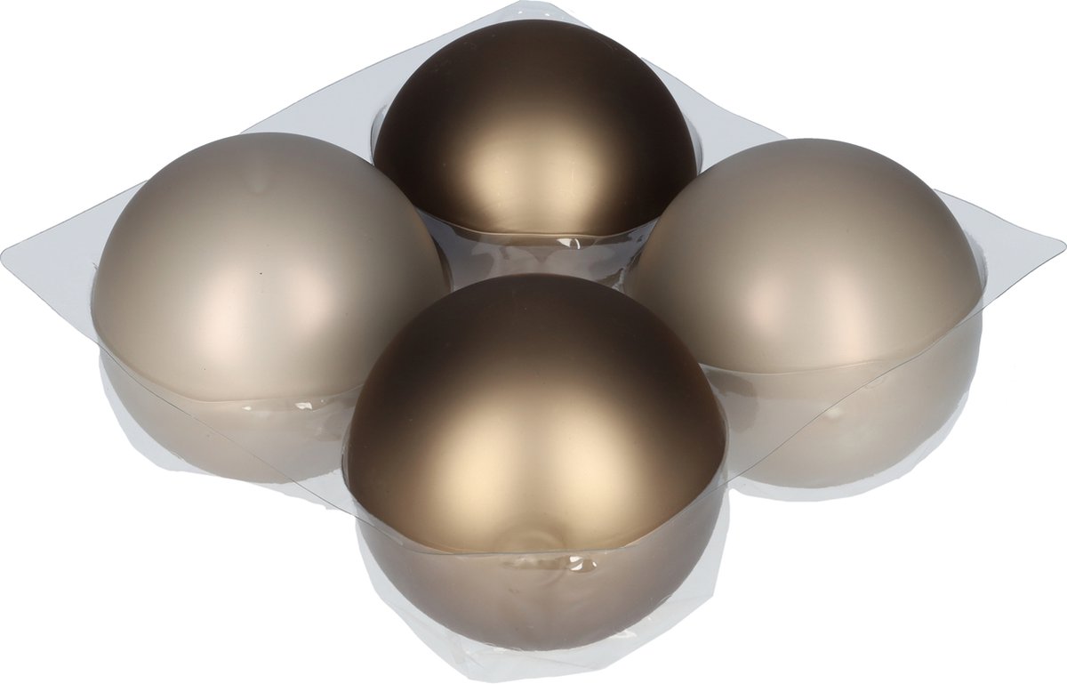 Glazen kerstballen - Set van 4 stuks/100mm - Luxe kerst decoratie - Sfeervolle kerstversiering voor in de kerstboom - Glas - Eucalyptus - Mat Grijs/Bruin – foto 7