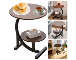 Bijzettafel Hout Metaal - Salontafel - Dubbel Tafelblad - Bruin - Moderne Sidetable Woonkamer - Inclusief EBOOK