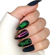 SD Press on Nails - B155 - Coller les ongles avec de la colle à ongles - Medium Stiletto - Matte Zwart Green - Set de 20 Ongles artificiels faits à la main à partir de vernis gel - Accessoires de vêtements pour bébé Halloween