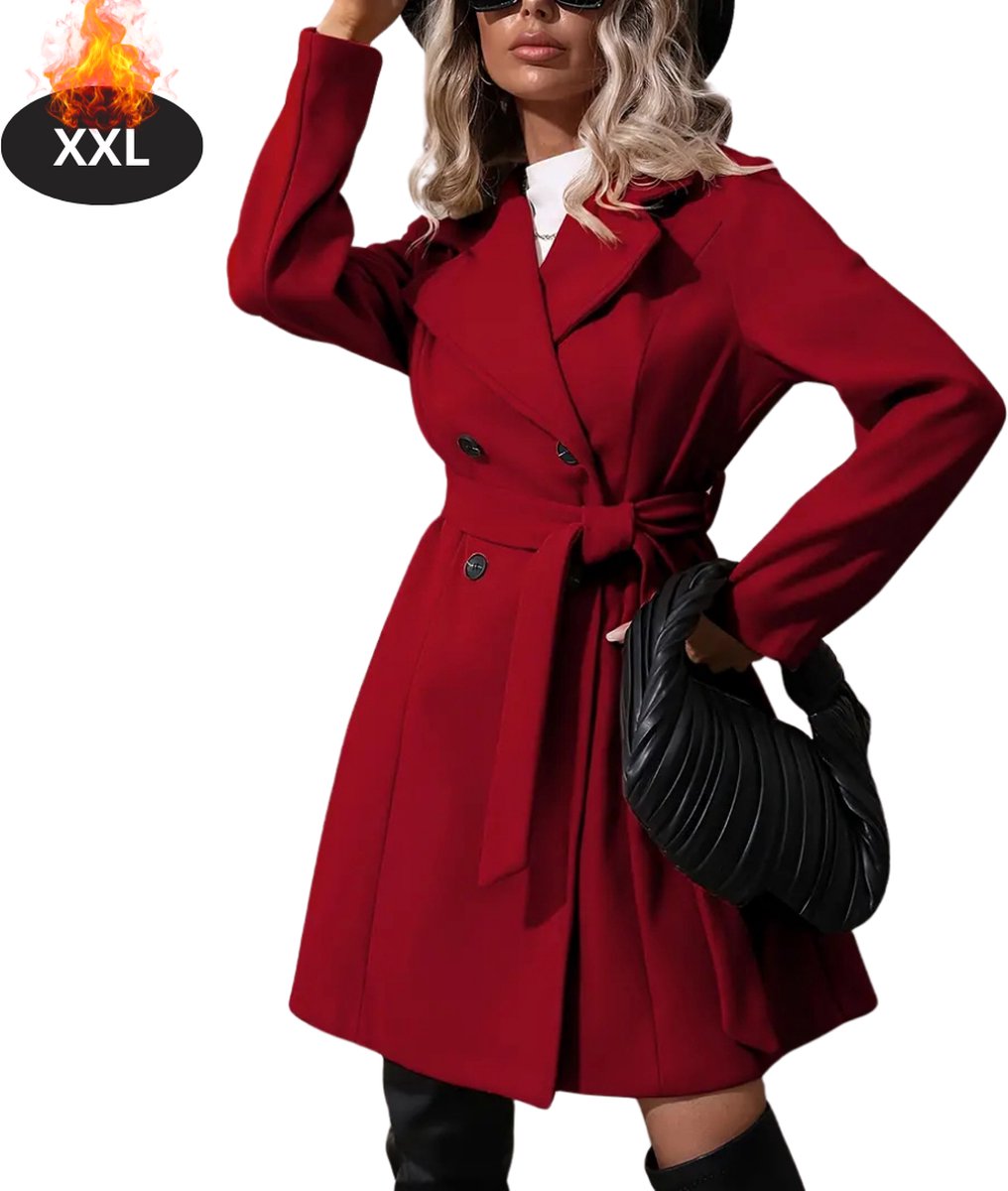 Nivard Mantel Dames Tussenmantel Jas Mantelpakje Trenchcoat Overjas Overcoat Winter Rood