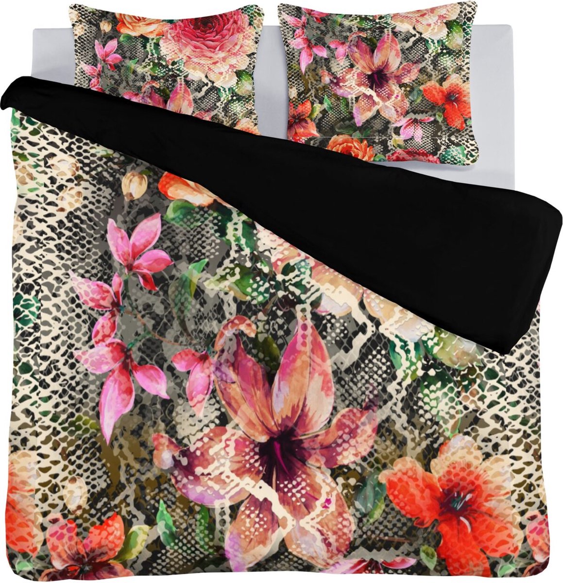 Senzai Snakeflower Dekbedovertrek - 2 persoons - 200x200/220 cm - Zwart