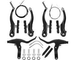 Fiets remmenset, aluminium fietsremmenset, remkabels en remhendelkit, mountainbike V-remmenset voor en achter, MTB-rem voor de meeste fietsen, racefietsen