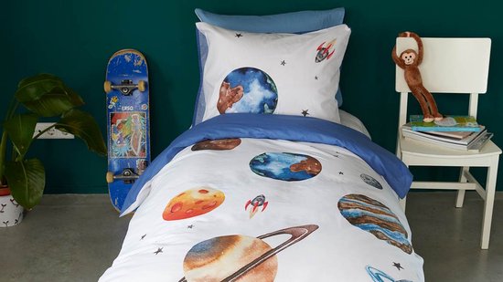 Snoozing Artuno Dekbedovertrek - Flanel - Eenpersoons - 140x200/220 cm + 1 sloop) - Wit/Blauw van Merkloos — afbeelding 4