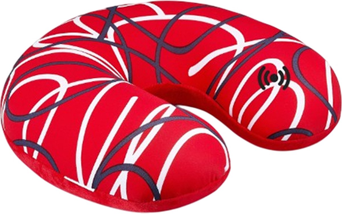 Kuschelmaxx Nekkussen met vibratiemassage - Reiskussen vliegtuig - Rood - Stevig & zacht - Mooie print - Gevuld met microgranulaat - Vormvast & wasbaar - Ideaal voor op reis - Koele & warme zijde