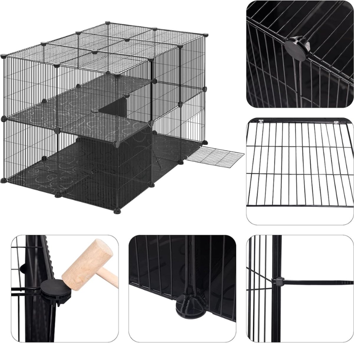 Dierenren - Kattenren - Hondenren Buiten - Konijnenhok voor Binnen - Konijnenren - Kippenren - Ren - 105x70x70 cm - Zwart thumbnail 8