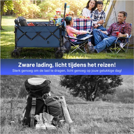 Overmont Opvouwbare bolderkar, inklapbare handwagen, met brede wielen, tot 150 kg draagkracht, voor camping, sport, winkelen, tuin, groen