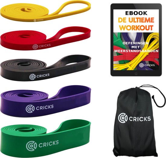 CRICKS Weerstandsbanden – Resistance band - Fitness Elastieken – Pull Up Band - Incl. eBook met Oefeningen & Draagtas