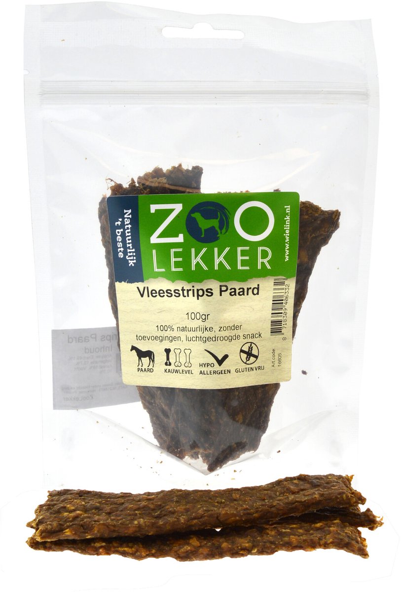 Zoolekker Vleesstrips Paard - hondensnacks - 100 gram