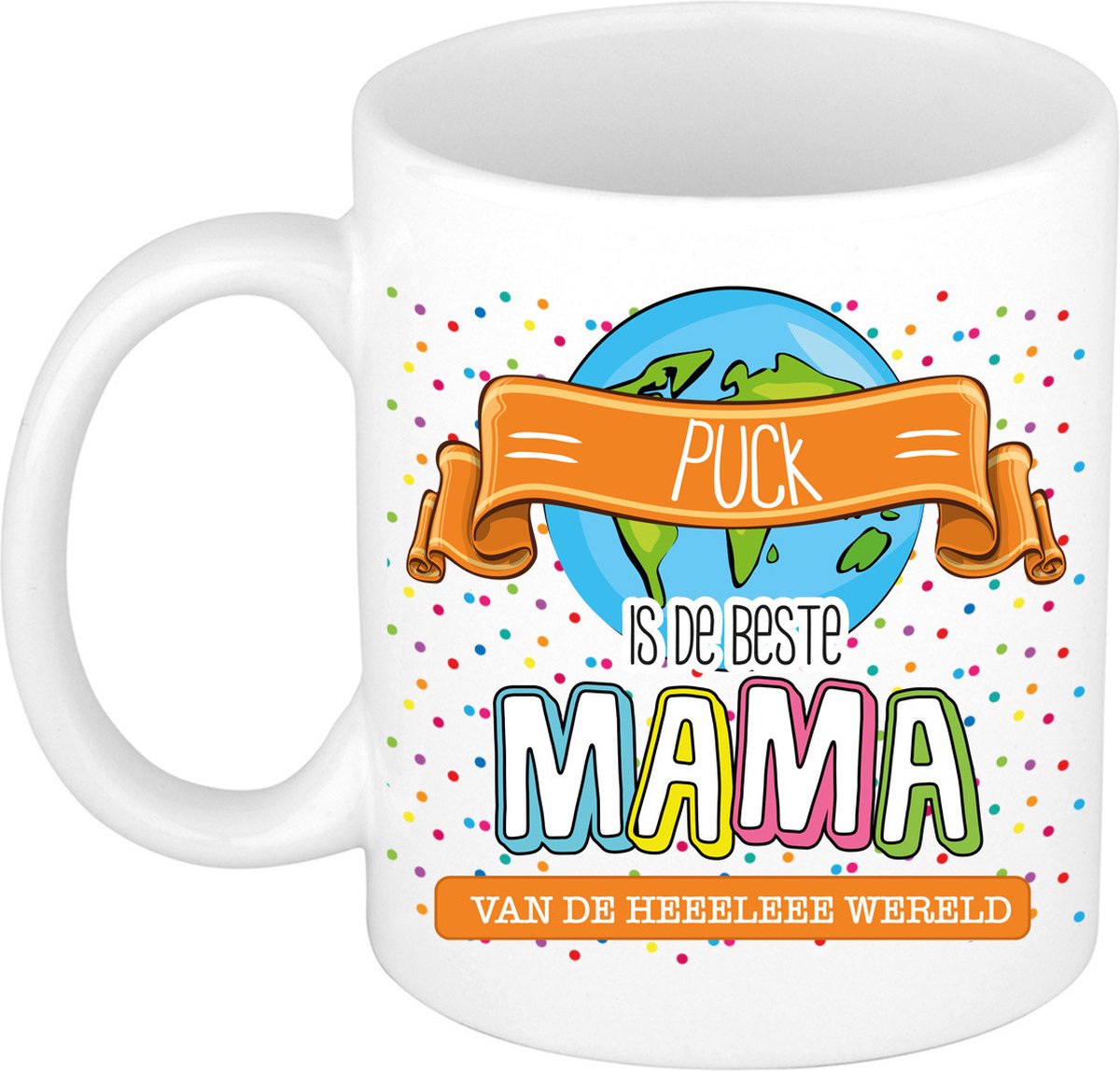 Bellatio Decorations Naam mok mama Puck - wit - de beste - keramiek - 300 ml - Moederdag / verjaardag