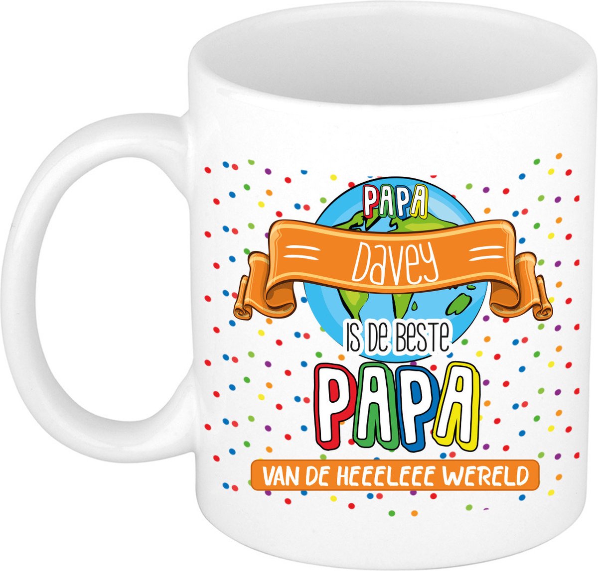 Bellatio Decorations Naam mok papa Davey - wit - de beste - keramiek - 300 ml - Vaderdag - cadeau