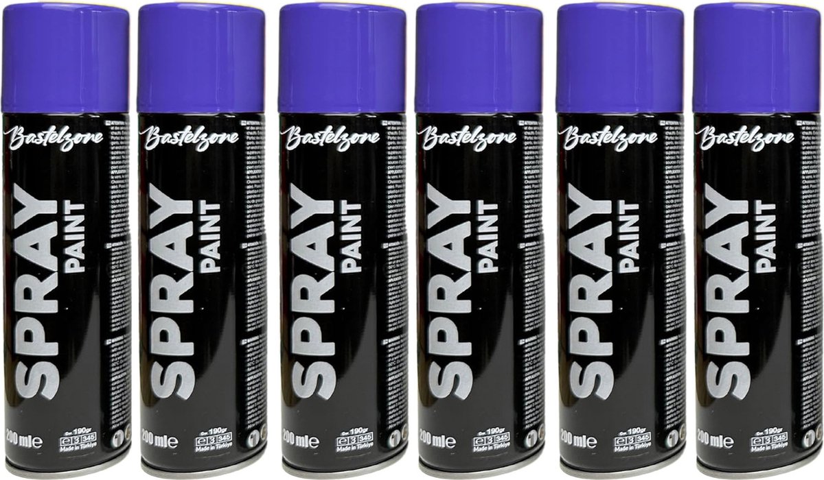Spuitverf set 6 x 200 ml - paars. Sneldrogende graffiti-spuitbussen voor hout, steen, metaal, glas. paars (RAL 4006)