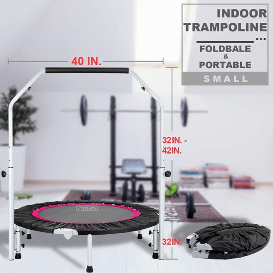 The Fellie Rebounder Trampoline pour adultes - Mini trampoline de 121,9 cm avec poignée réglable en T - Pour intérieur et extérieur - Petit rebond élastique pour exercices d'entraînement - Vert