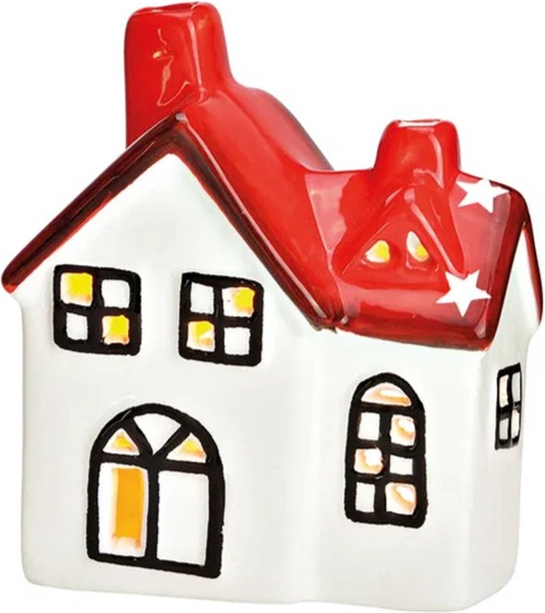 Theelichthouder - waxinelichthouder - huisje in rood en wit