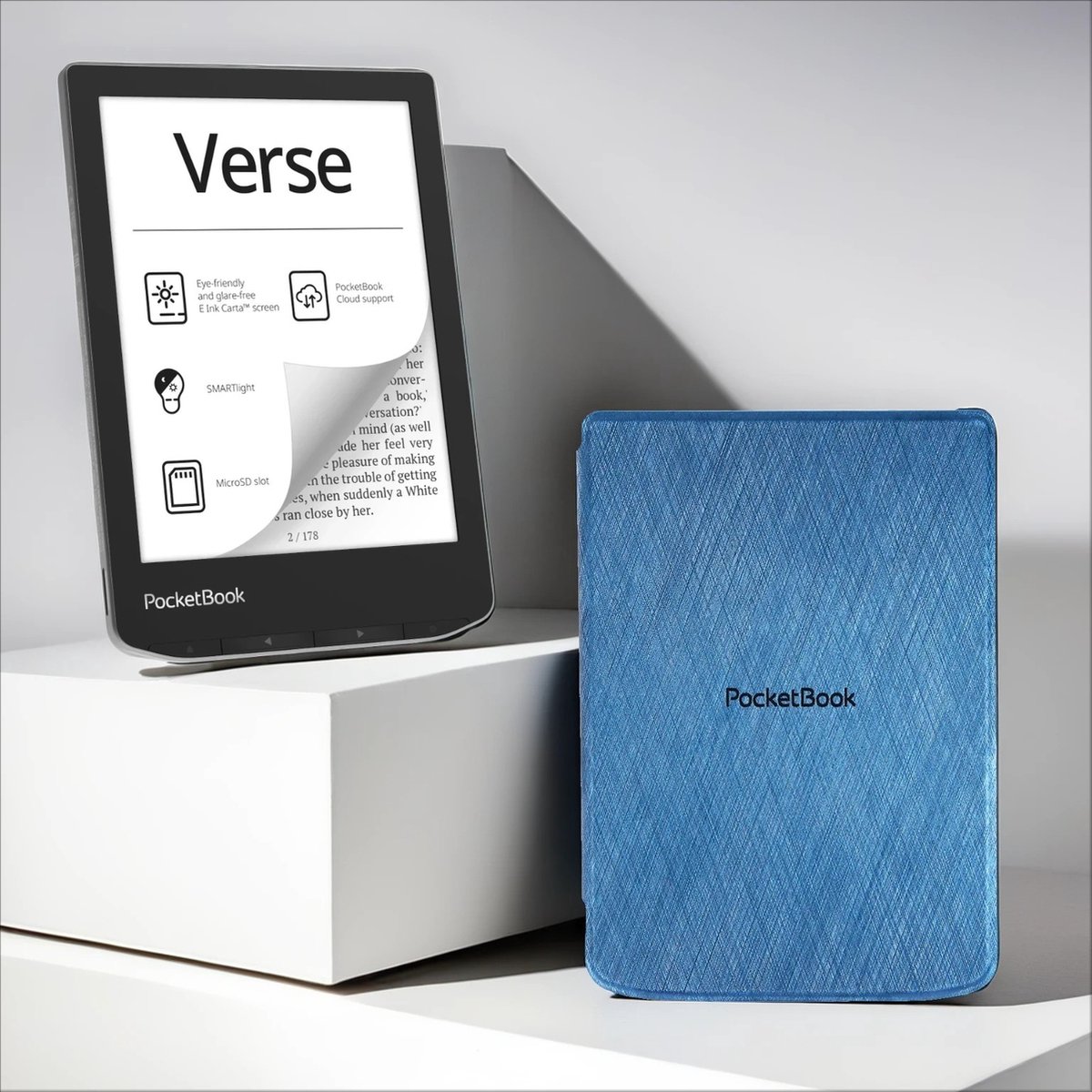 PocketBook Verse Mist Grey + Blauw PocketBook hoesje