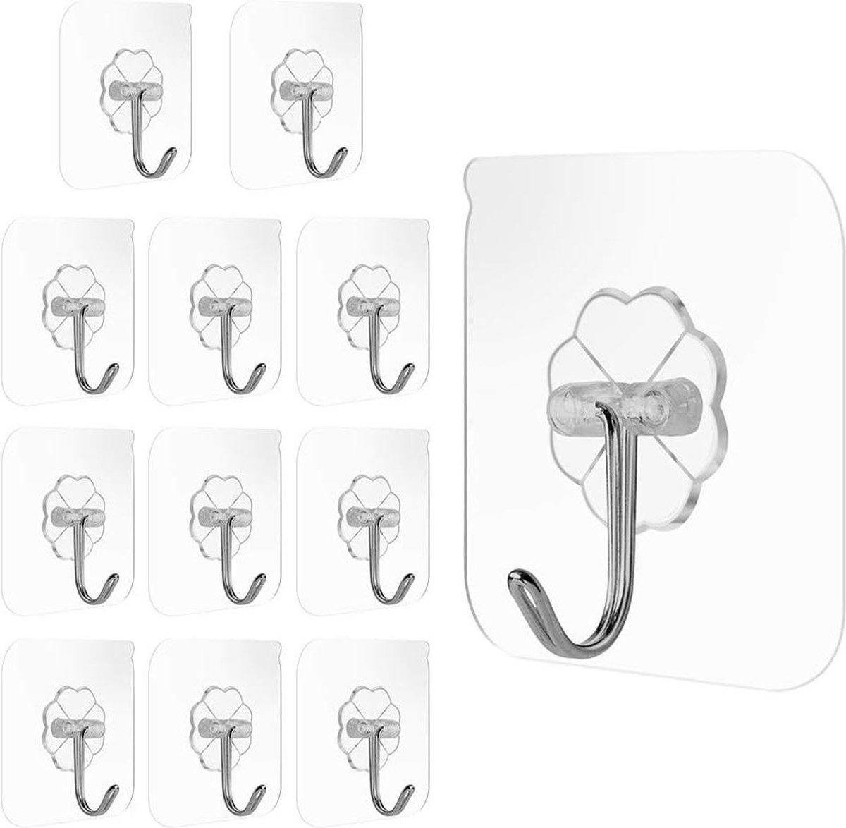 12 stuks herbruikbare transparante kleefhaken - waterdicht - badkamerhaken zonder boren - keuken badkamer hanger