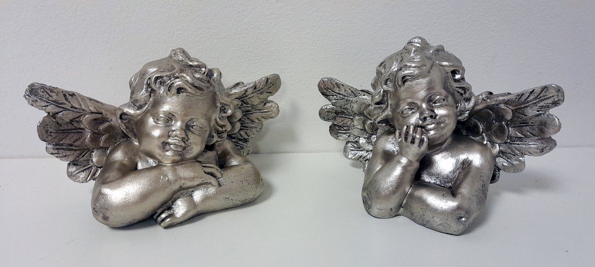Engel - Beeld - Decoratie - 2 set - 15x12x8cm - Zilver - Bengeltjes