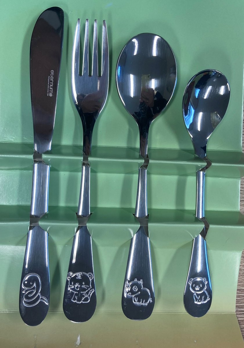 Eternum - Kinderbestek 4-delig - CADEAU tip Zilver - RVS - Zoo - Bestek