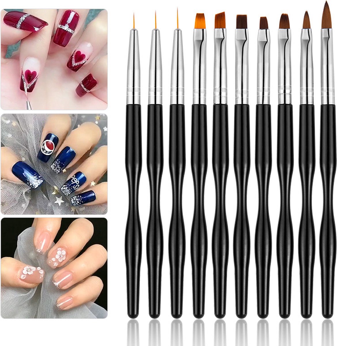 Goedkoopste 10 stuks Nail art tools - nailart penselen - Nail Art Gel Bloem Carving Pen Tekening Pen tool - manicure-instrumenten - zwart