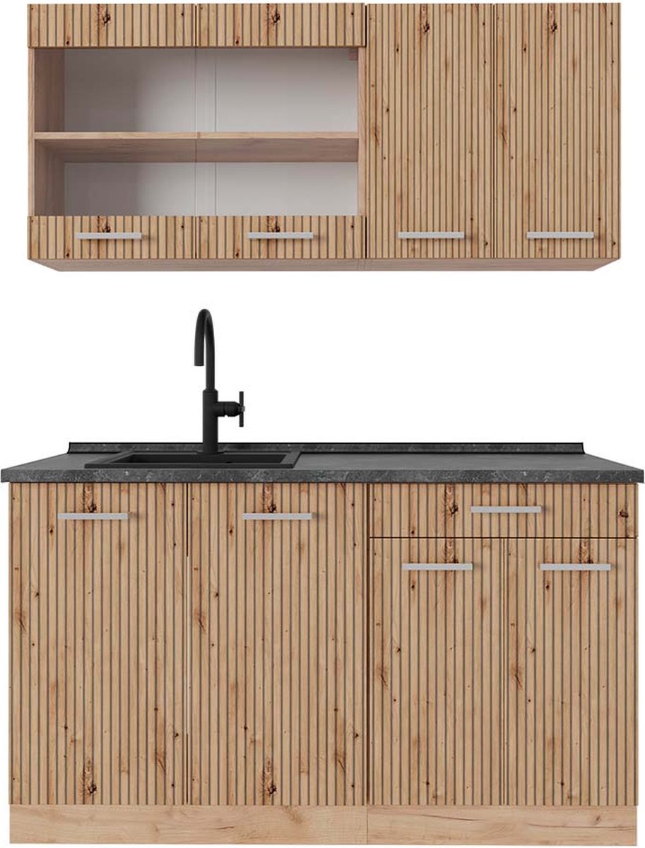 Vicco R-Line Eenpersoonskeuken – 140 cm, WB Antraciet Artisanaal eiken/Goudkraft eiken