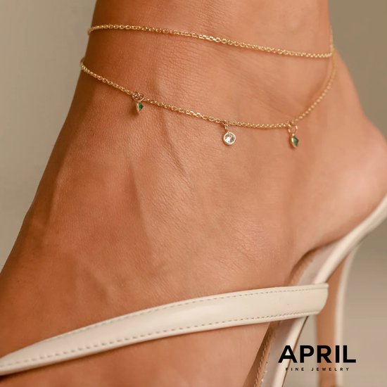 Super vrouwelijk "trend" enkelbandje Verguld Goud 18K – Steentjes – One Size – Stainless Steel – Waterbestendig – Cadeau voor Vrouwen – Luxe Sieraden – APRIL”