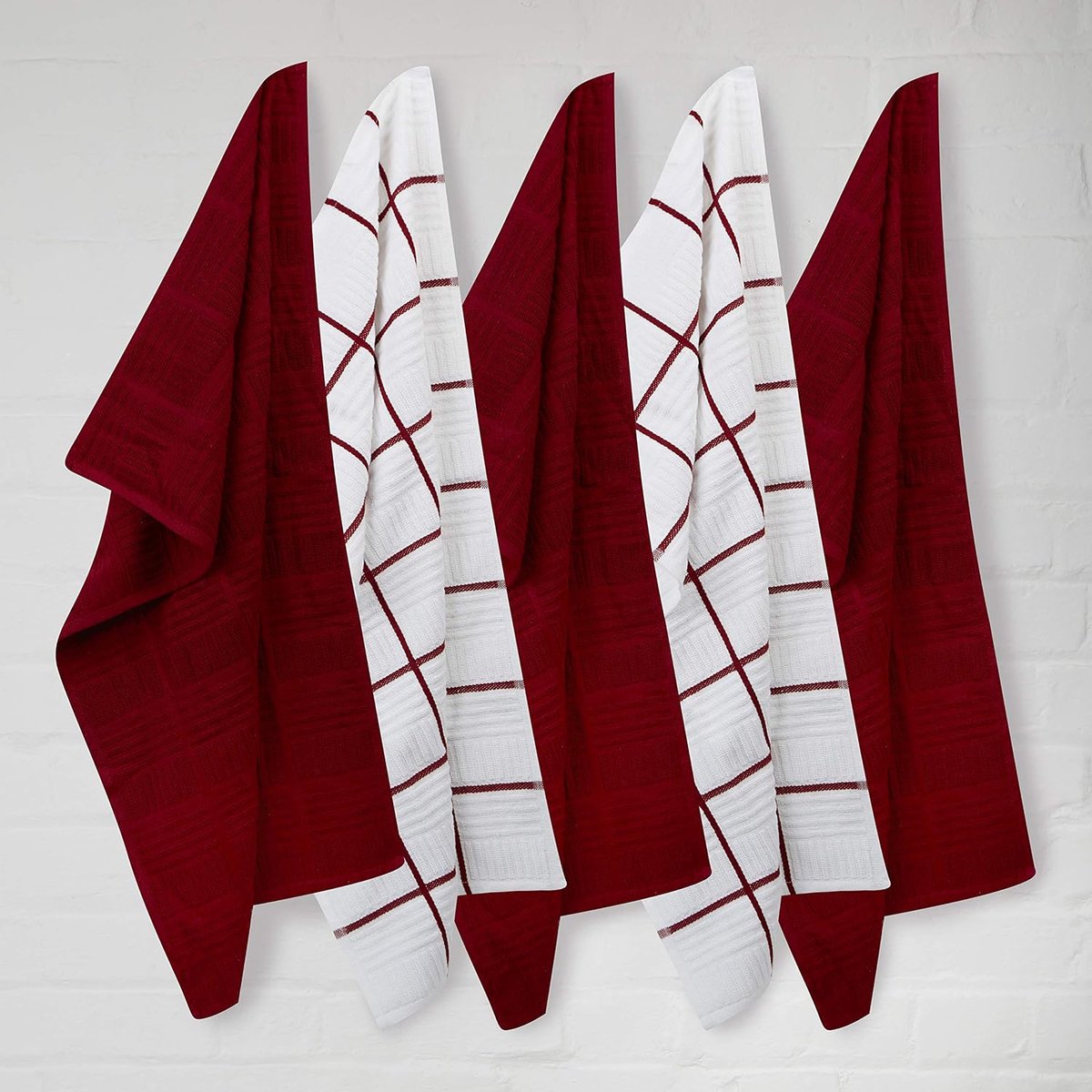 Handdoeken - Handdoekset - set van 5 - wit en Rood / 40x71CM