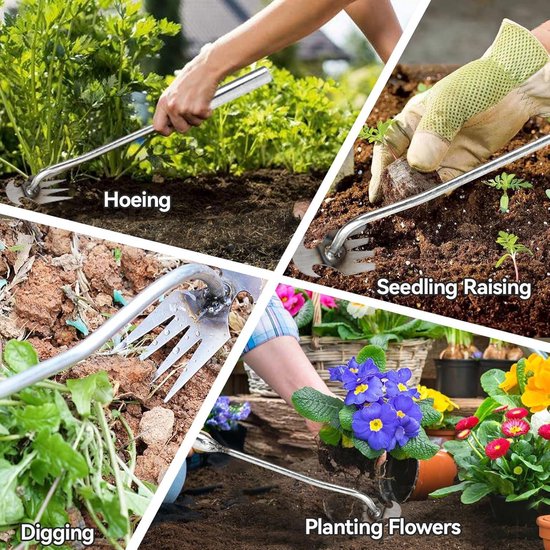 2 stuks wiedgereedschap - onkruid wieden - 35 cm - multifunctioneel - geschikt voor tuin - bodem losmaken van Kinzo Garden — afbeelding 5