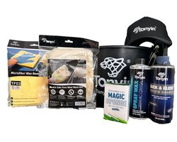 Tonyin | Auto waspakket | Shampoo | Spray wax | Microvezel doek | Washandschoen | Magic spons | Wasemmer | Cadeau | Vaderdag