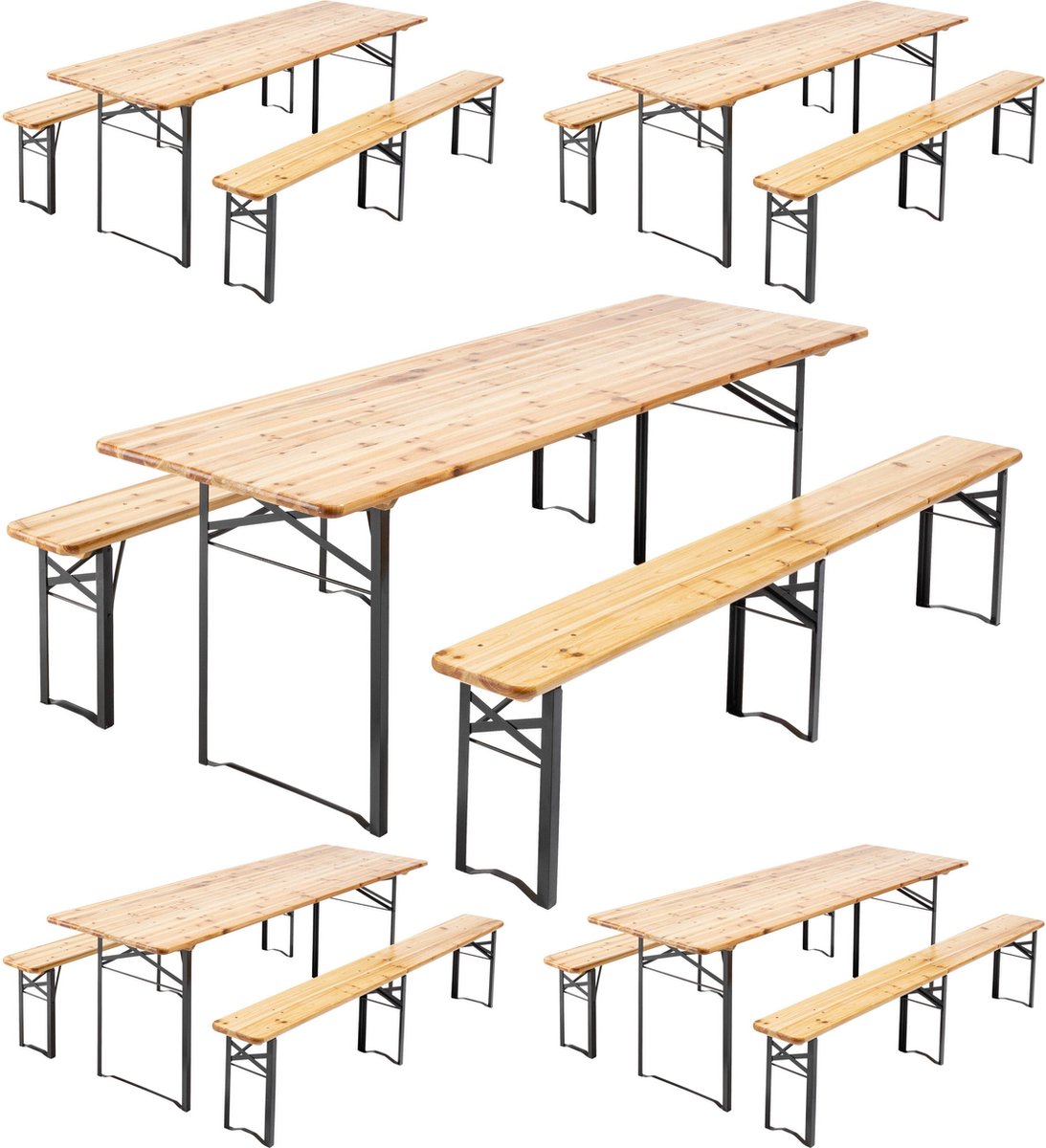 Oviala - Tafel en banken hout Brasserie 220 cm - Set van 5 - Munich